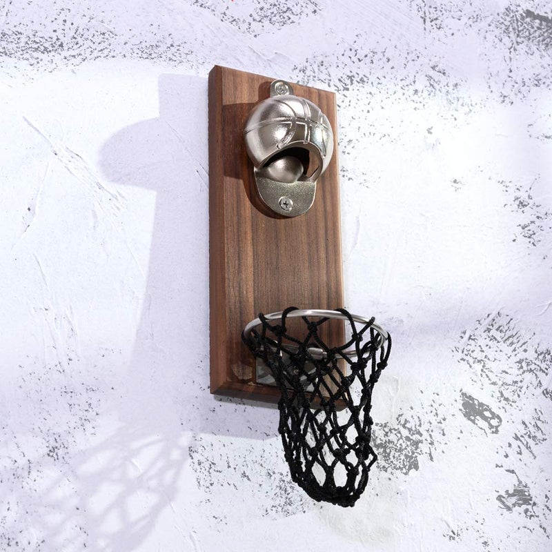 Arola Magnetic Basketball Bottle Opener, Wooden Wall Mounted Opener with Cap Collector Catcher, Ideal Gift for Basketball and Beer Lovers, Use as Kitchen-Yard-Bar Decoration - Image 4